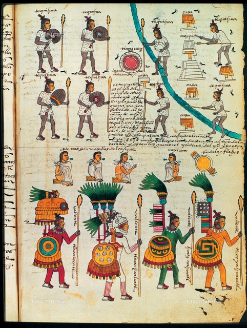 Gli aztechi che vogliono attaccare la cittÃ  ribelle e i capi dell'esercito azteco, dal "Codex Mendoza" "(1535-1550), CiviltÃ  precolombiana del XVI secolo, Biblioteca Bodleiana, Oxford